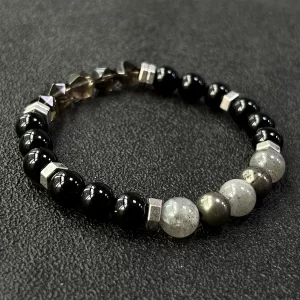 Empathy armor protection bracelet/high quality labradorite, pyrite, obsidian, faceted smoke crystal handmade natural stone beads chakra crystal EMF bracelet courage and confidence anxiety bracelet natural true crystal gemstone jewelry. - 图片 2