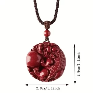 Elegant red cinnabar Pixiu guardian lion pendant necklace，Hand-carved cinnabar and lion jewelry - 图片 5