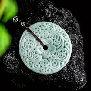 1 piece of natural stone blue water beans ancient hand-carved flower-shaped jewelry peace clasp pendant necklace chain pendant men's and women's fashion jewelry. - 图片 3