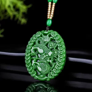 Elegant Green Jade Dragon Pendant Necklace, Fortune & Money Symbol Design