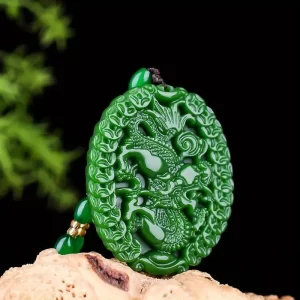 Elegant Green Jade Dragon Pendant Necklace, Fortune & Money Symbol Design - 图片 3