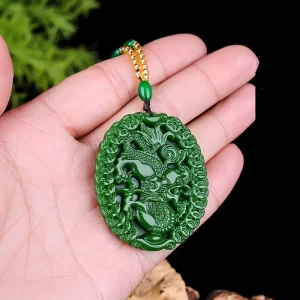Elegant Green Jade Dragon Pendant Necklace, Fortune & Money Symbol Design - 图片 4