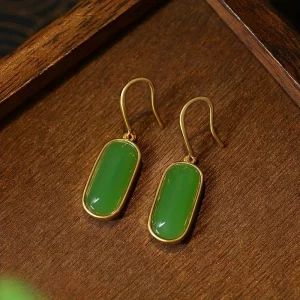 Elegant retro oval jade pendant earrings
