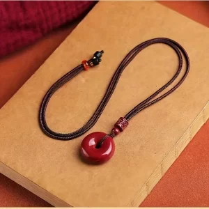 Bohemian style red cinnabar pendant necklace - unisex, auspicious talisman, perfect Valentine's Day gift