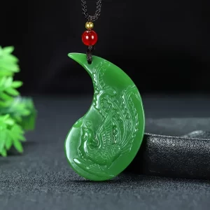 Elegant Natural Stone Dragon & Phoenix Pendant Necklace - 图片 2