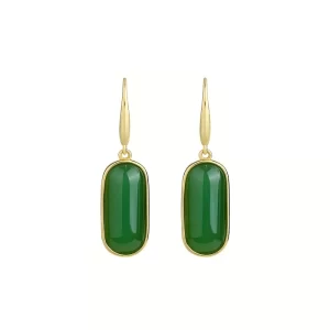 Elegant retro oval jade pendant earrings - 图片 2