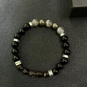 Empathy armor protection bracelet/high quality labradorite, pyrite, obsidian, faceted smoke crystal handmade natural stone beads chakra crystal EMF bracelet courage and confidence anxiety bracelet natural true crystal gemstone jewelry. - 图片 3