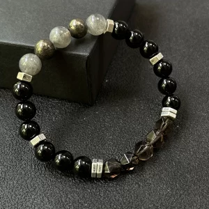 Empathy armor protection bracelet/high quality labradorite, pyrite, obsidian, faceted smoke crystal handmade natural stone beads chakra crystal EMF bracelet courage and confidence anxiety bracelet natural true crystal gemstone jewelry.