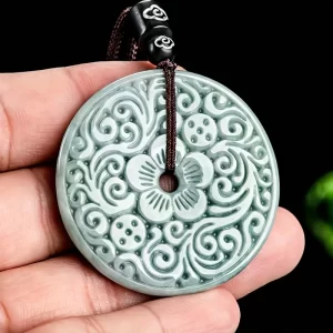 1 piece of natural stone blue water beans ancient hand-carved flower-shaped jewelry peace clasp pendant necklace chain pendant men's and women's fashion jewelry. - 图片 2