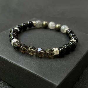 Empathy armor protection bracelet/high quality labradorite, pyrite, obsidian, faceted smoke crystal handmade natural stone beads chakra crystal EMF bracelet courage and confidence anxiety bracelet natural true crystal gemstone jewelry. - 图片 4