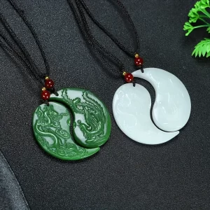 Elegant Natural Stone Dragon & Phoenix Pendant Necklace - 图片 3