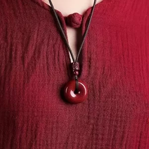 Bohemian style red cinnabar pendant necklace - unisex, auspicious talisman, perfect Valentine's Day gift - 图片 3