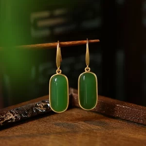 Elegant retro oval jade pendant earrings - 图片 4
