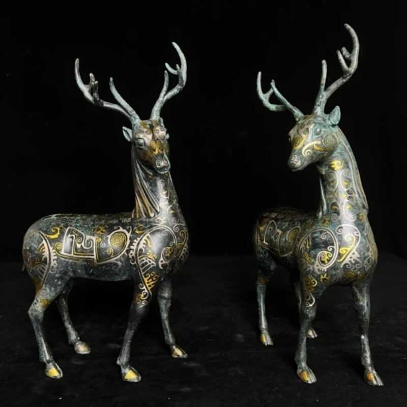 Bronze with inscriptions of gold and silver, bronze deer