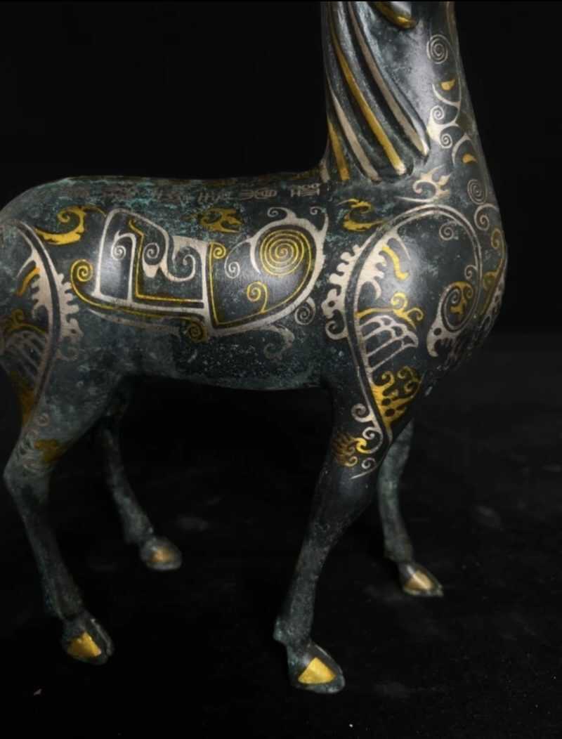 Bronze with inscriptions of gold and silver, bronze deer - 图片 2